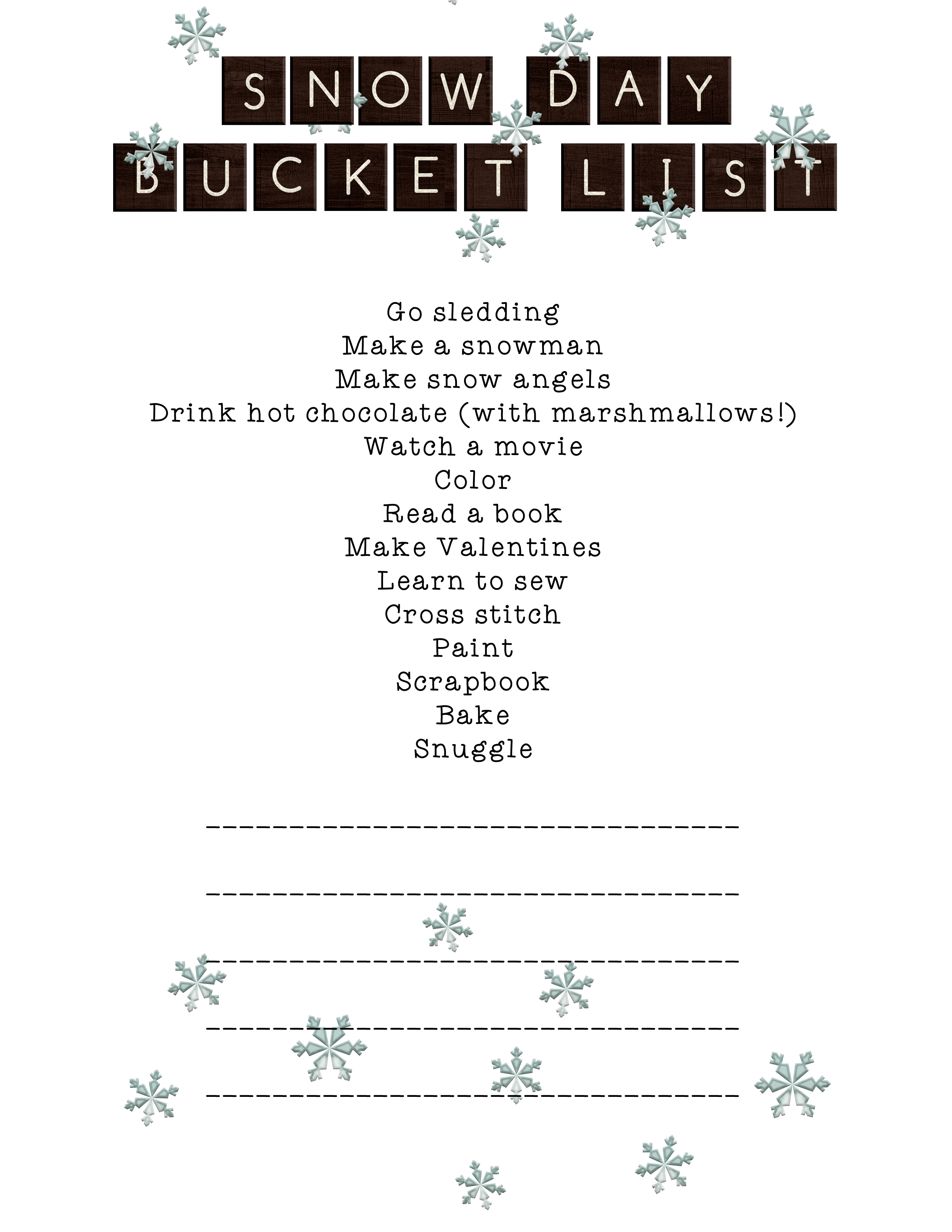 {FREE!} Printable Snow Day Bucket List (2016) | Making the Most Blog