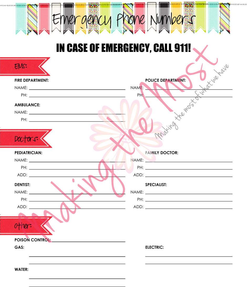 Home Management Binder: Emergency Contact Numbers | Making The Most Blog