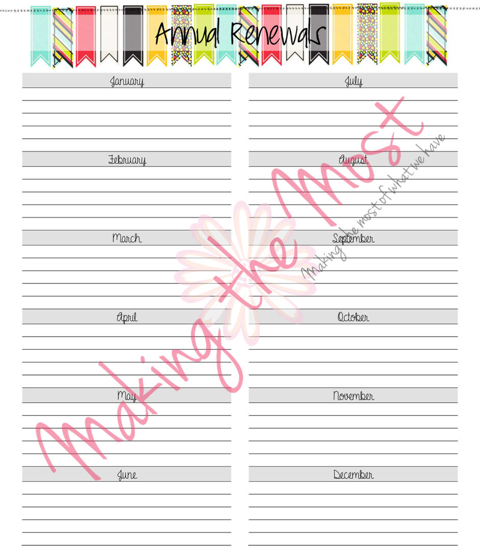 Home Management Binder: Annual Renewal List: Making The Most Blog